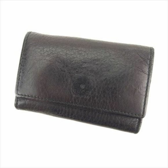 AUTH Gucci Key case Key holder Logo Black Silver leather Mens - Picture 1 of 8